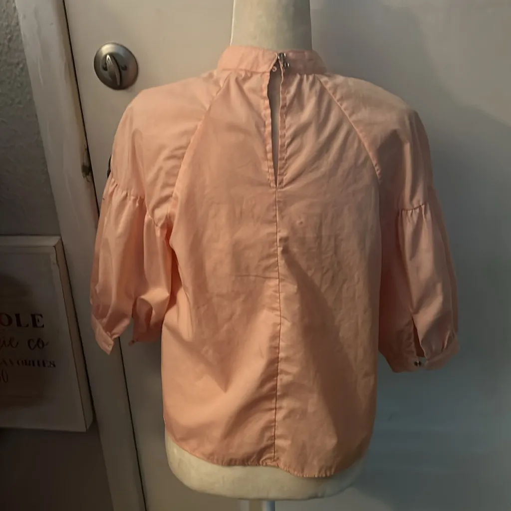 Bleuh Ciel Peach V-Neck Chocker Blouse M  Balloon Sleeve Fairycore Whimsygoth - Image 2