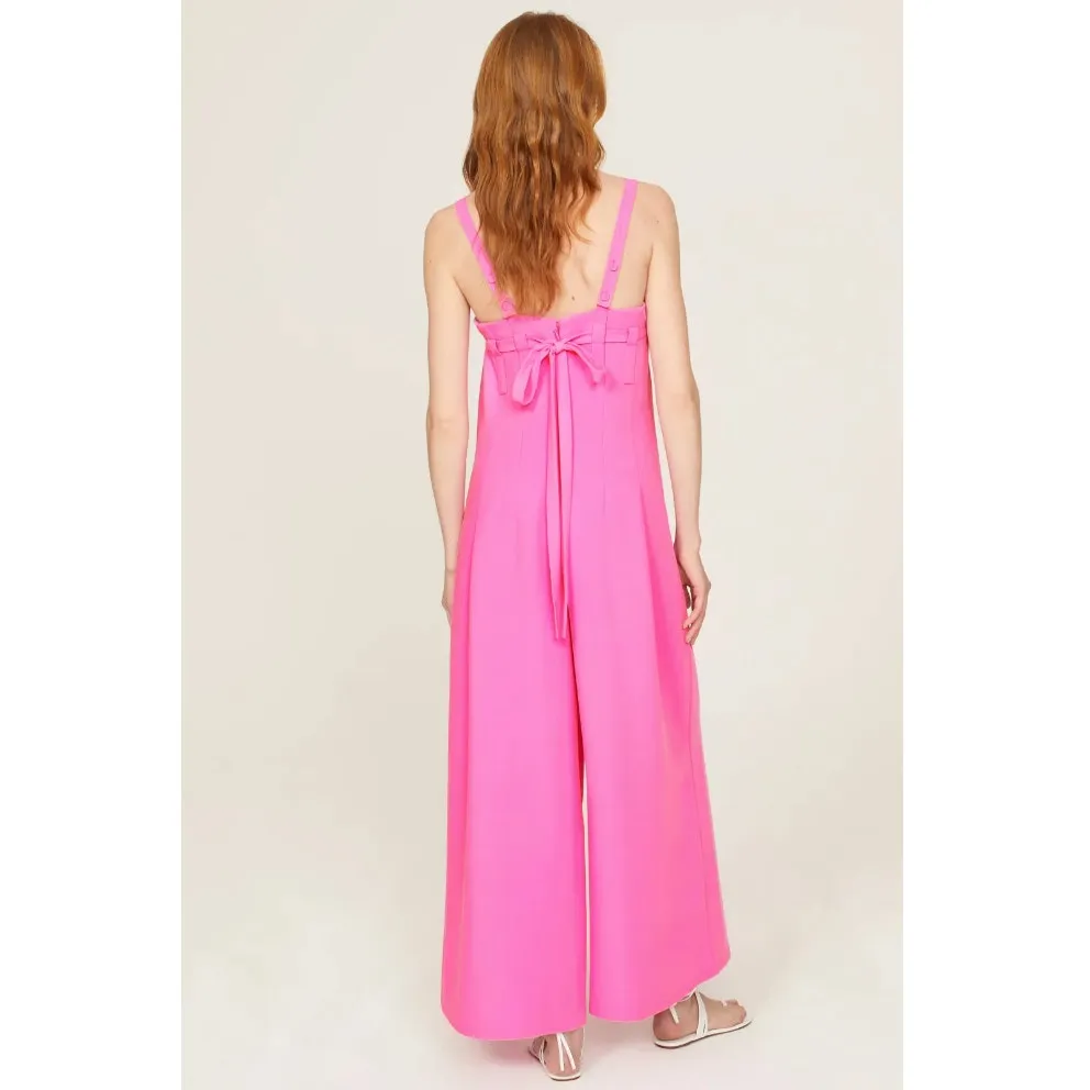 Adam Lippes Jumpsuit Womens 6 Pink Twill Wide Leg Tie Back‎ Barbiecore - Image 3