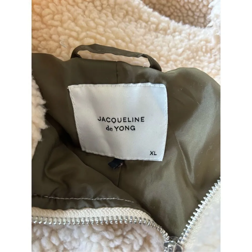 Jacqueline de Yong Green Quilted Cream Fleece Jdyiza Teddy Mix Jacket Size XL Green - Image 2