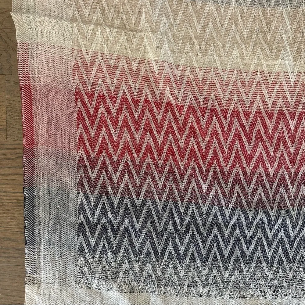 Vintage Missoni Scarf Silk / Cashmere in Classic Chevron Weave Tan, Blue, Red - Image 6