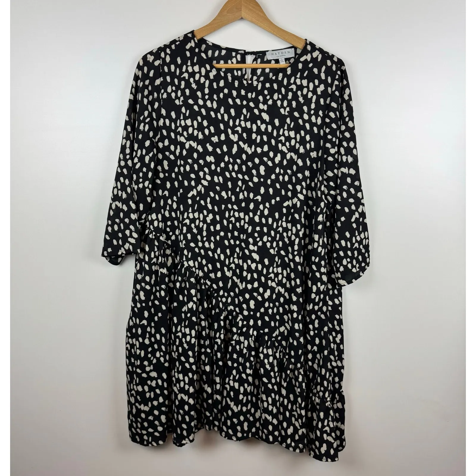 Hayden‎ Womens Black Leopard Asymmetrical Flounce Hem Dress Sz L Oversized Flowy - Image 4