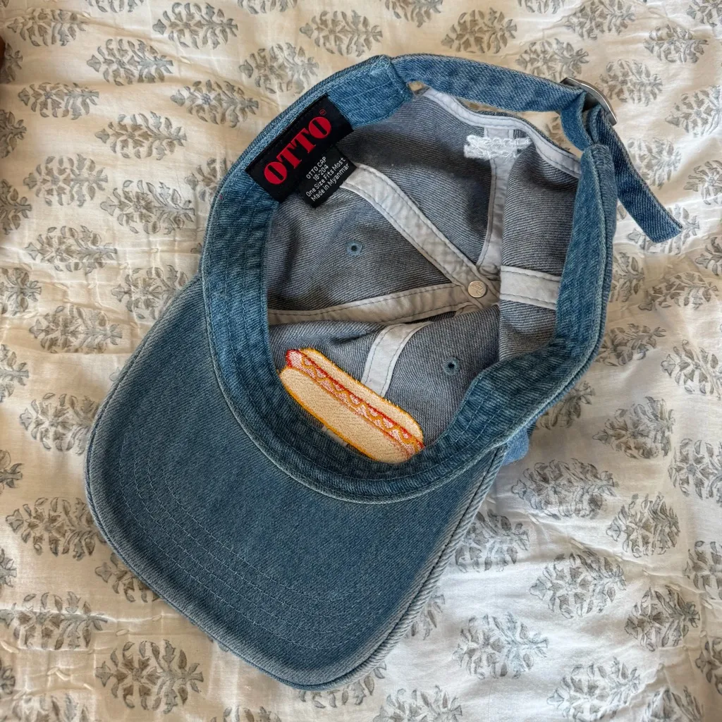 Brand New Hot Dog Embroidered Denim Hat Blue - Image 5