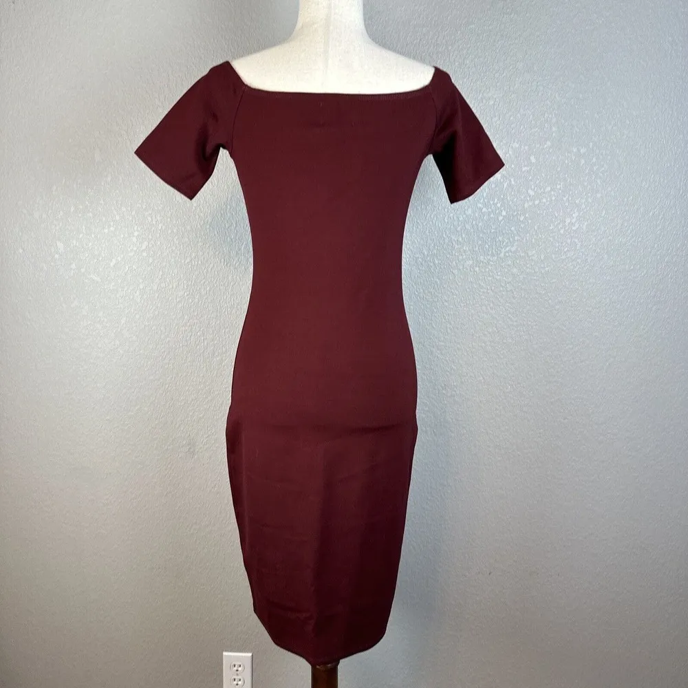 Reformation Bodycon Square Neck Mini Dress Size M Medium Maroon Red Short Sleeve - Image 4