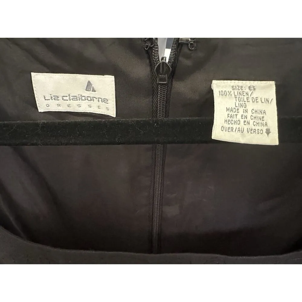 Vintage liz Claiborne career black Embroidery Dress Size 6 100%linen - Image 7