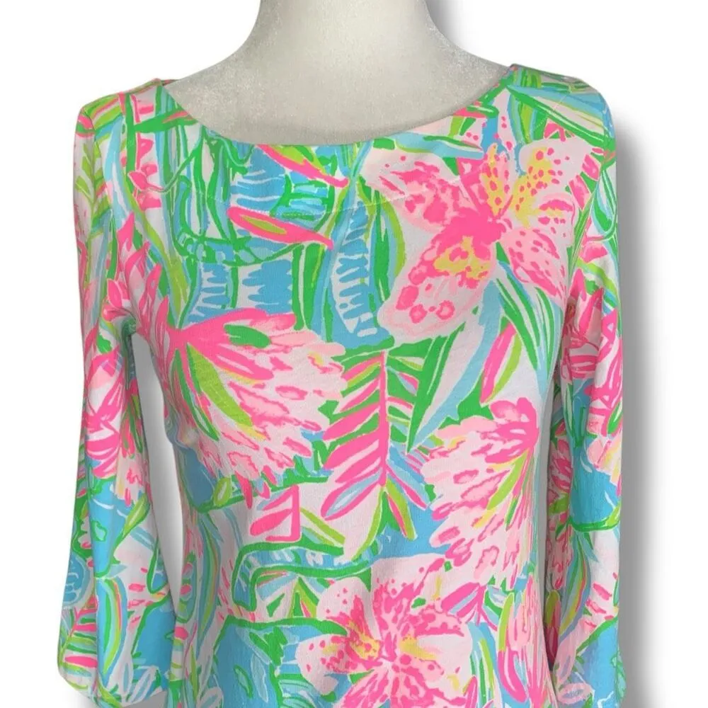 Lilly Pulitzer Waverly Top Pop Up Lilly Of The Jungle Pink Open Keyhole XXS - Image 2