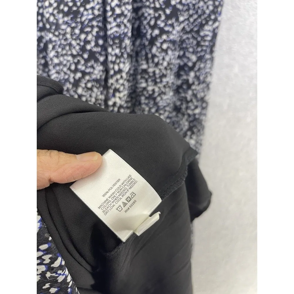 Express Women's Maxi Dress Sleeveless High Neck Black Blue Small Printed Pleats - Image 5