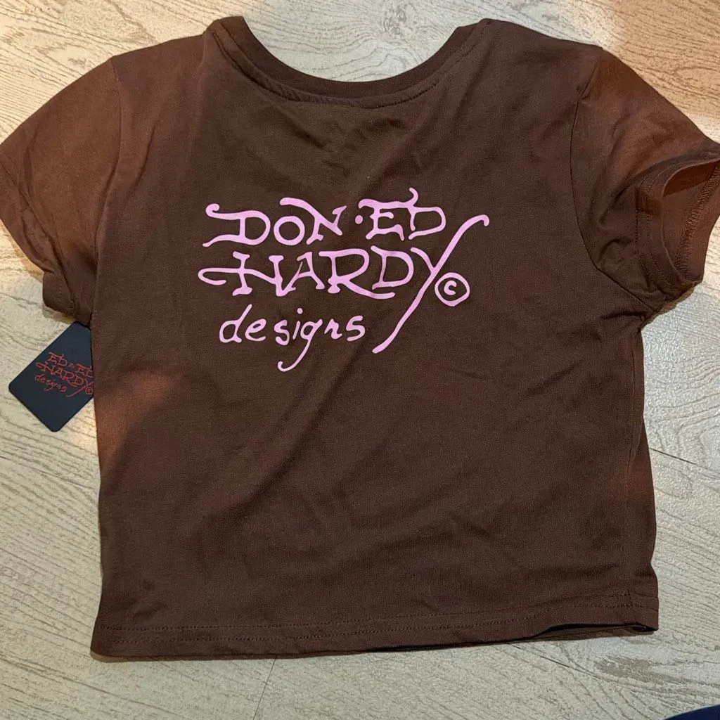 NWT Ed Hardy Women's Tiger Crop Tee - Brown bedazzled size medium - Image 8