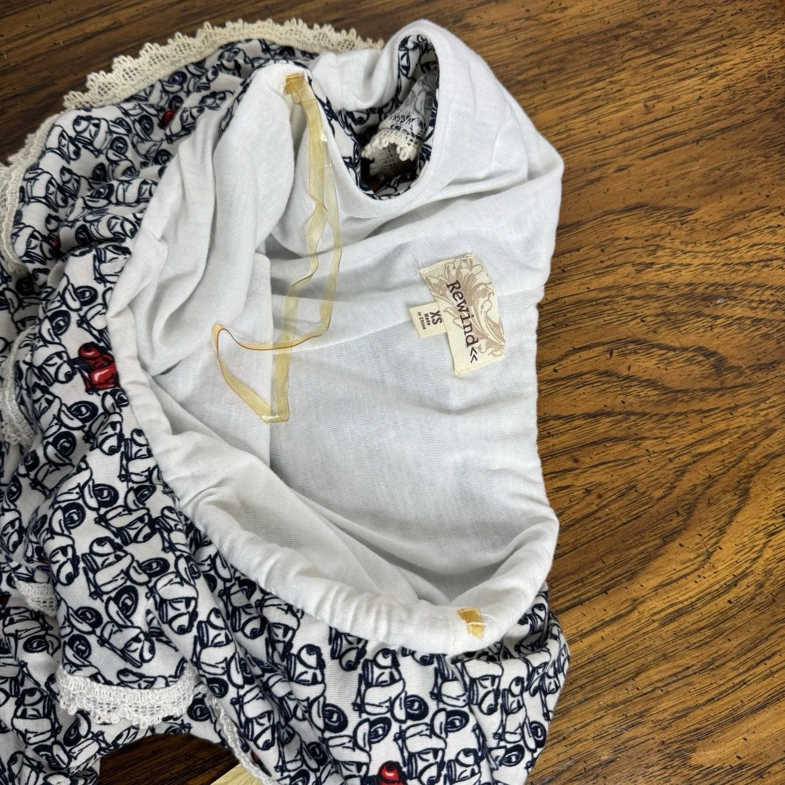 Rewind Size XS One Shoulder Romper Lace Trim Ruched Waist Denim Shorts - Image 7