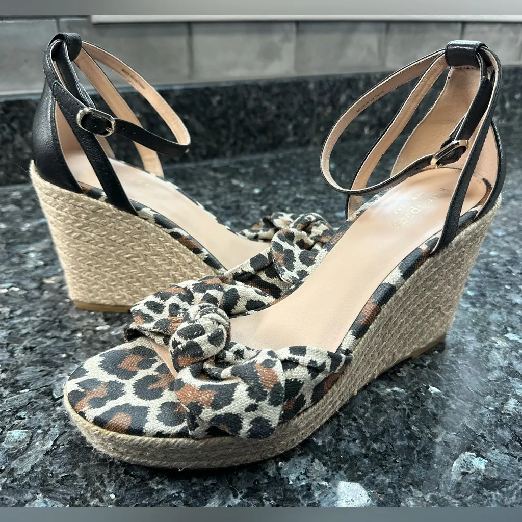 Kate Spade New York Tianna Leopard Print Wedge Espadrille Sandals Size 9 Pinup - Image 3