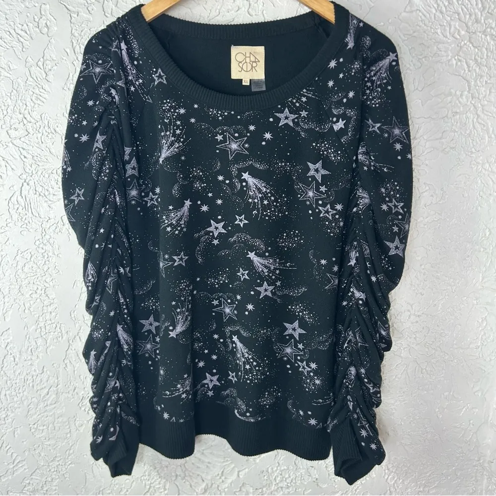 Chaser | Shirred Sleeve Mystical Star Print Whimsical Sweatshirt Size XL - Image 2