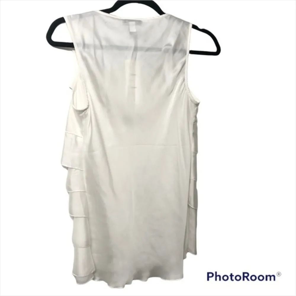 🔵SALE 3/$25 SPENSE WHITE IVORY RUFFLED SLEEVELESS TANK SATIN BLOUSE TOP S - Image 3