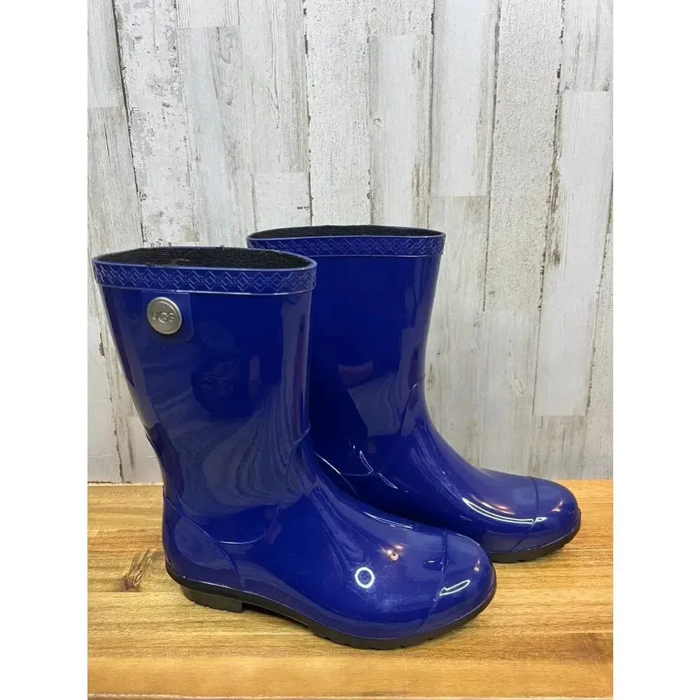 UGG Women's Sienna‎ Rain Boot Blue Size 7 Waterproof Ankle Pull On - Image 4