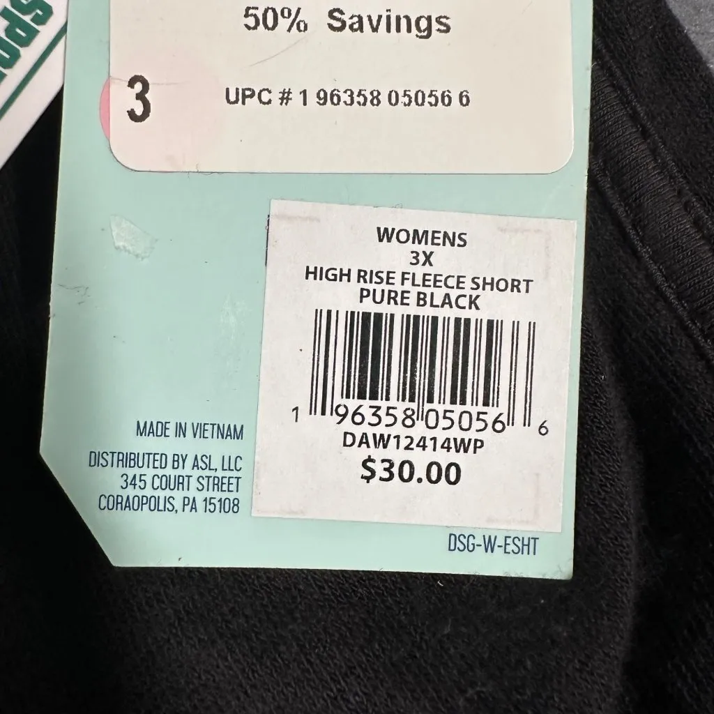 DSG Womens 3X Pure Black High Rise Fleece Shorts Pull On Dolphin Hem NWT - Image 3