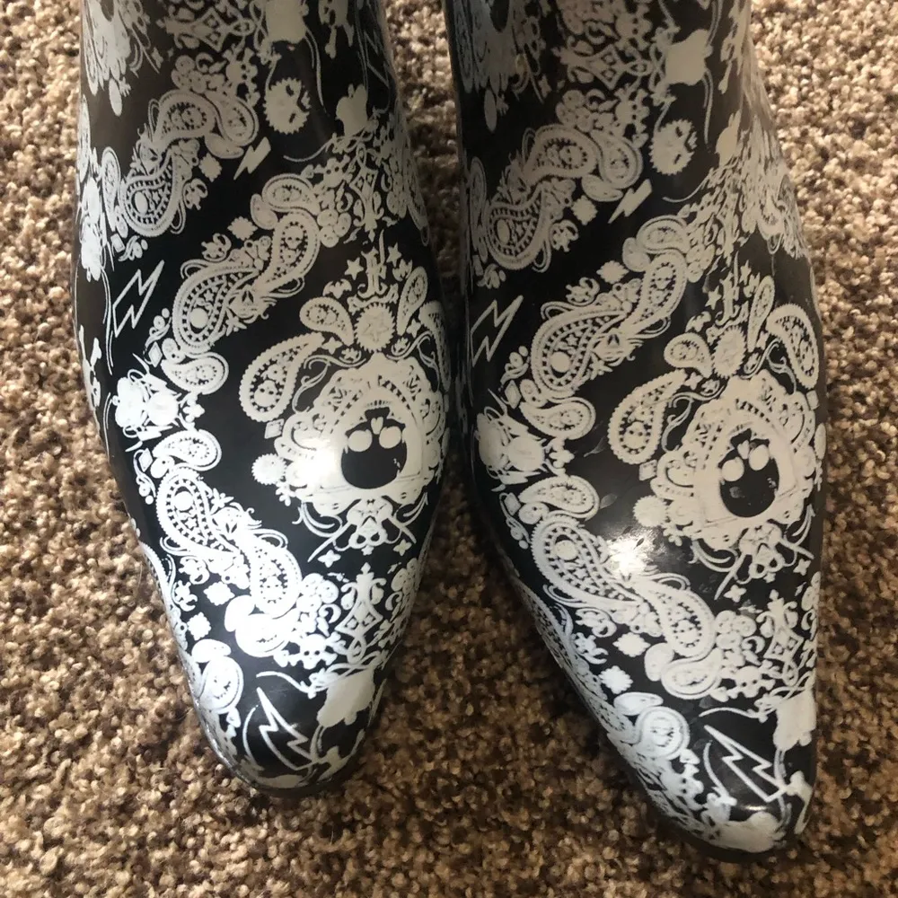 Sweet Beauty Skull Rain Boot Pull on Cowboy Boot Size 11 Black - Image 3