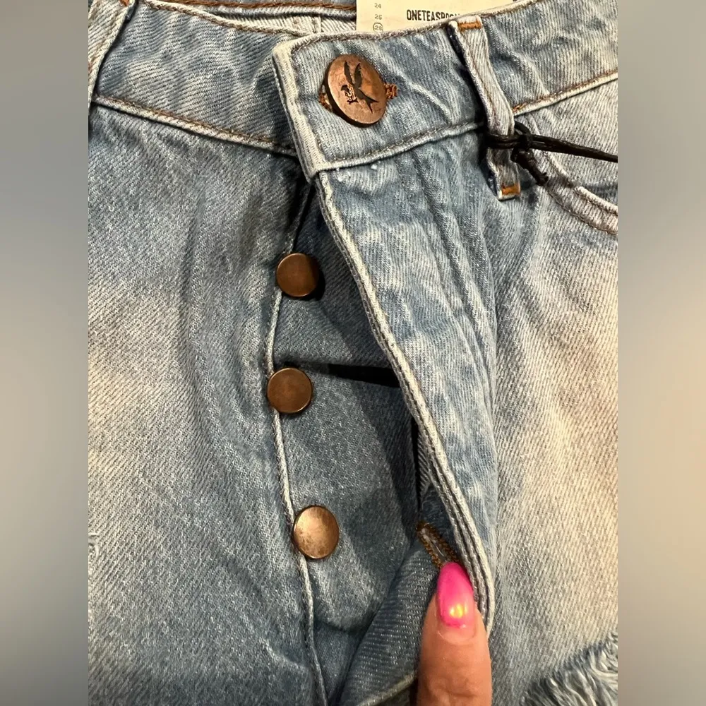 ONE TEASPOON Rollers Denim Short in Atlantis Size 26 NWT Low waist fringe hem - Image 6