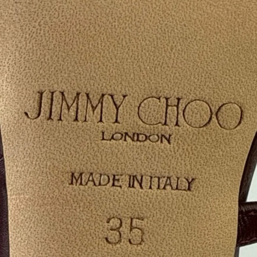 Jimmy Choo Tiff Burgundy Leather Studded Ankle Strap Stiletto Heels Sandals 5 - Image 6