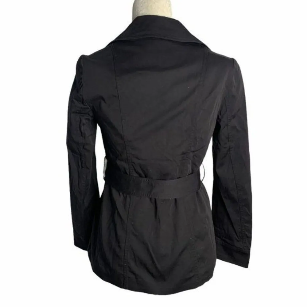 Luxury Japanese Brand Noue Rue Pea Coat S Black Belted Buttons Lined Pockets - Image 4