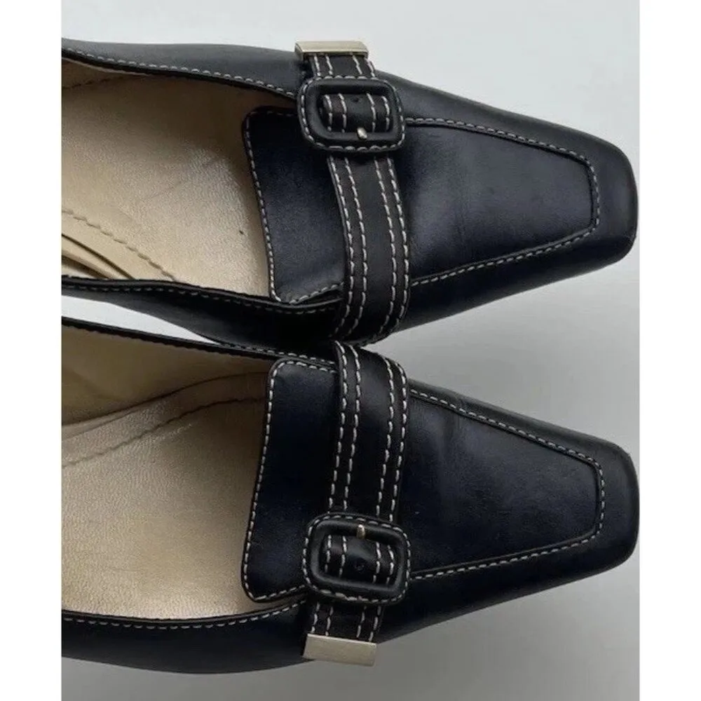 Vintage Ann Taylor Womens Black Kitten Heels w/Square Toes Buckle Stiched Sz 7 - Image 3