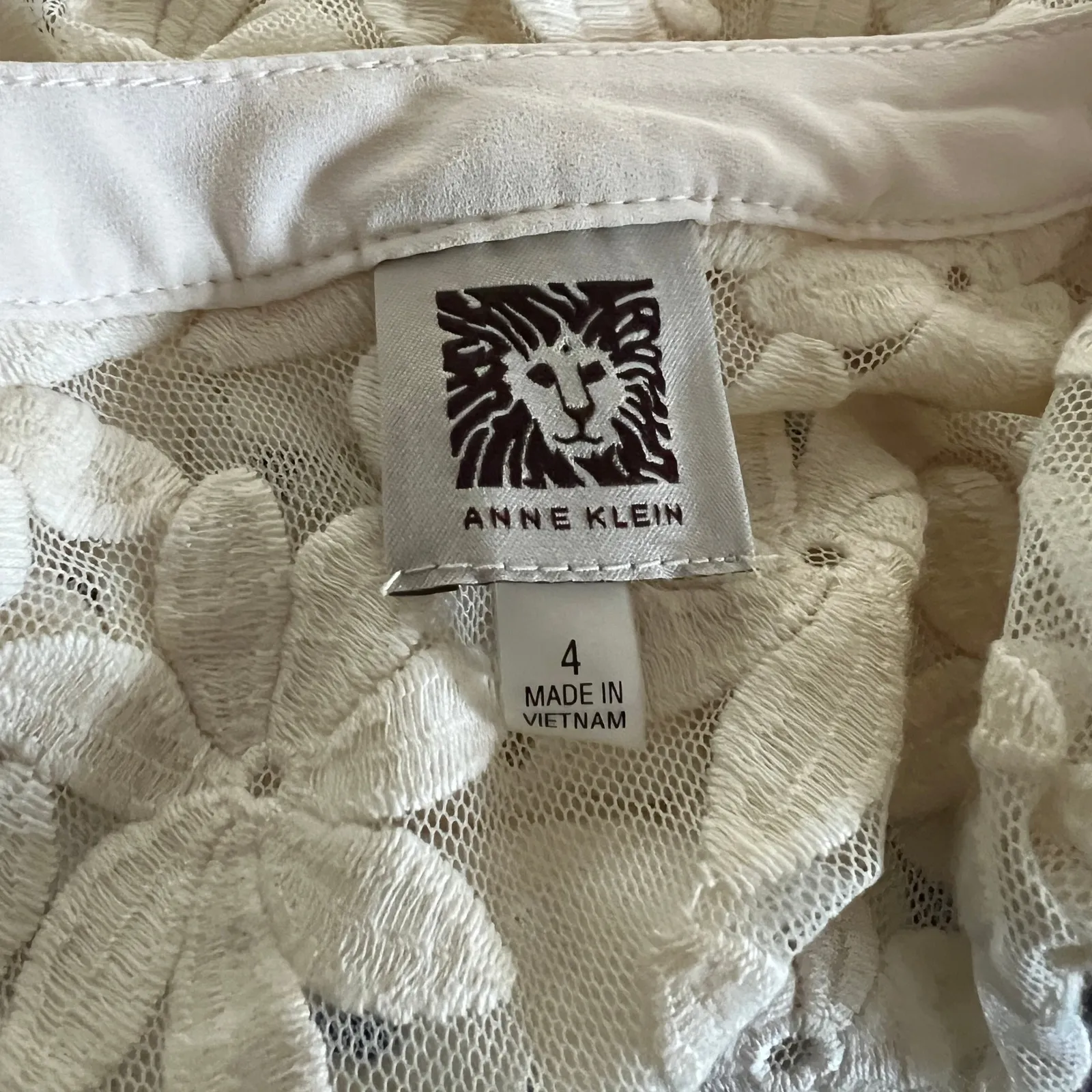 ANNE KLEIN Ivory Cream Beige Daisy Jacket Sz 4 Open Style Embroidered Preppy - Image 5