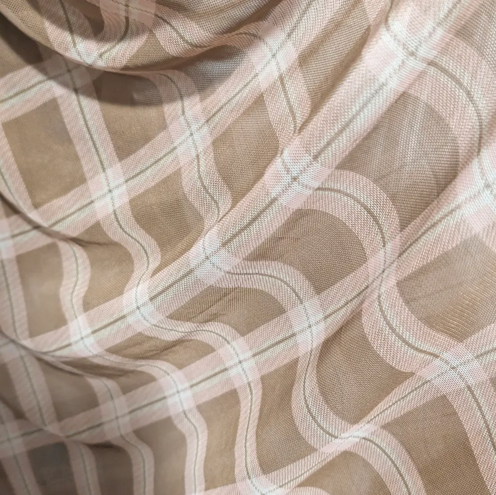 AUW Plaid Mesh Overlay Midi Dress Large Sheer Y2K Neutral Minimalist Chic Twee Pink - Image 14