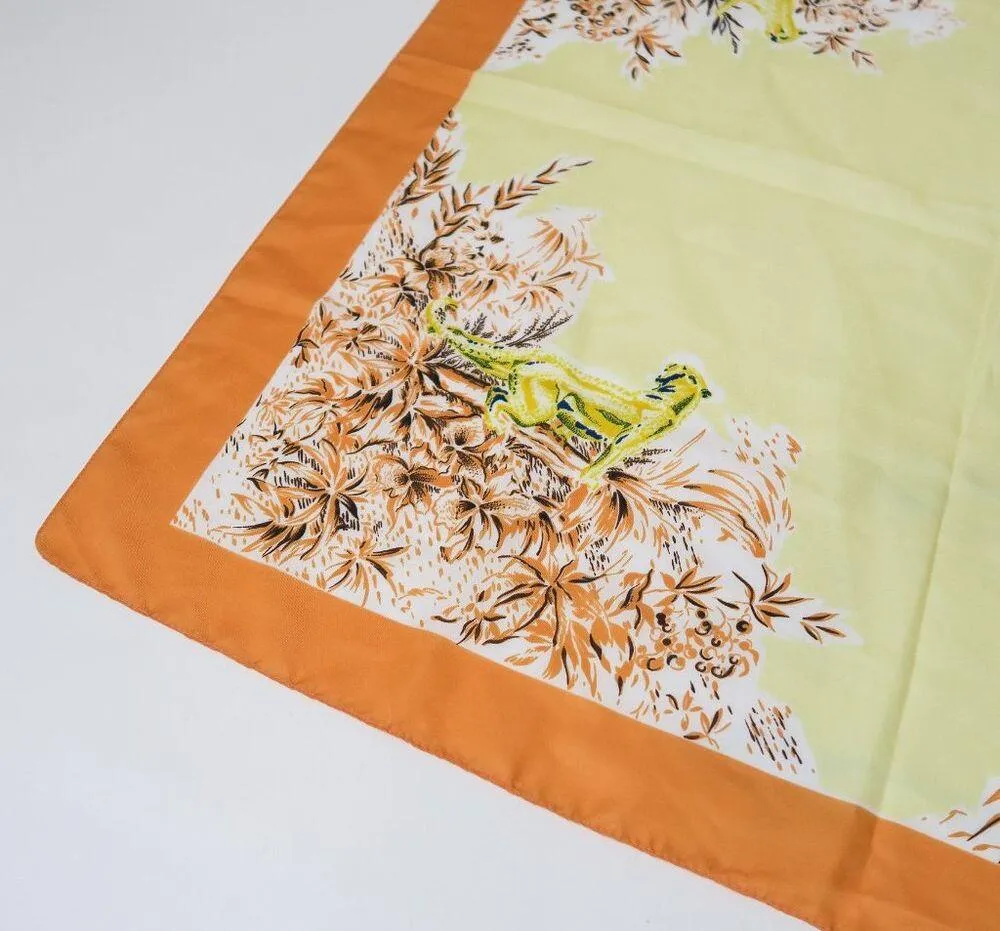 Vintage Cheetah Botanical Square Scarf Wraps Orange - Image 2