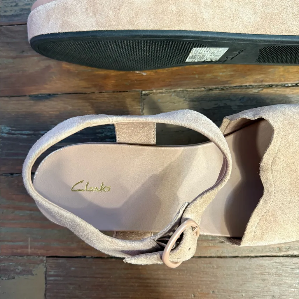 Clark’s Kimmei Way Platform Scalloped Buckle Sandals in Blush Suede Sz 10 🧡🍄 - Image 7