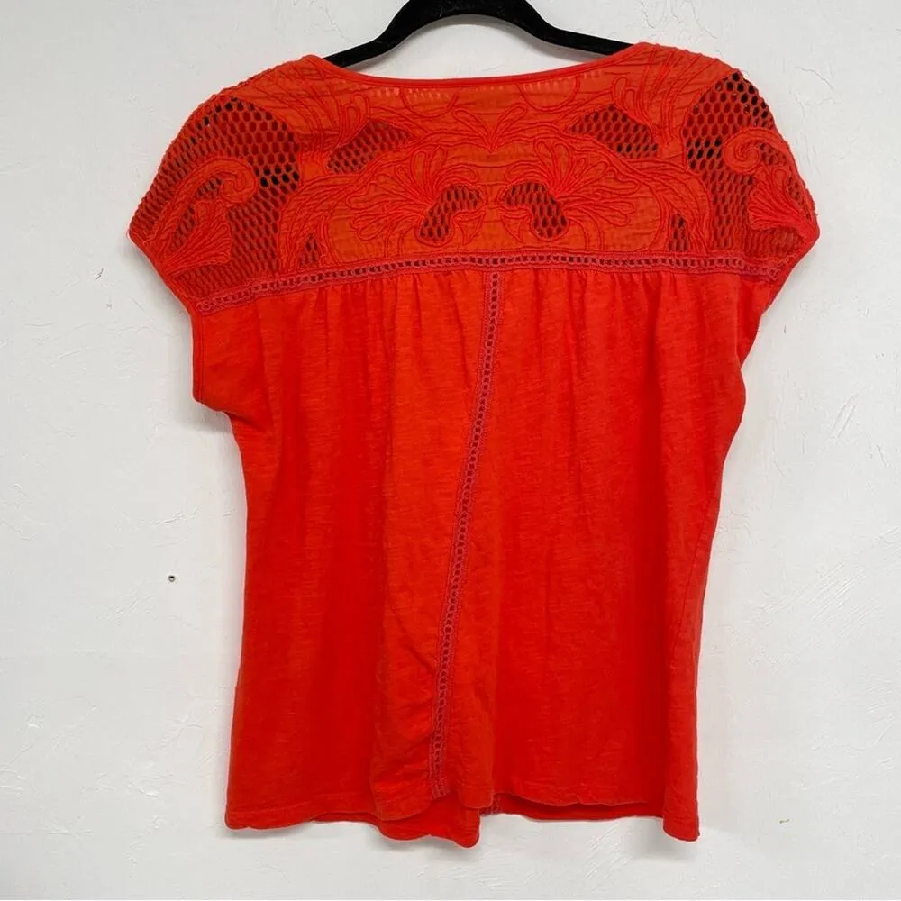 Lucky Brand Orange Lace Cap Sleeve Blouse Womens S Boho Crochet Top Oversized - Image 8