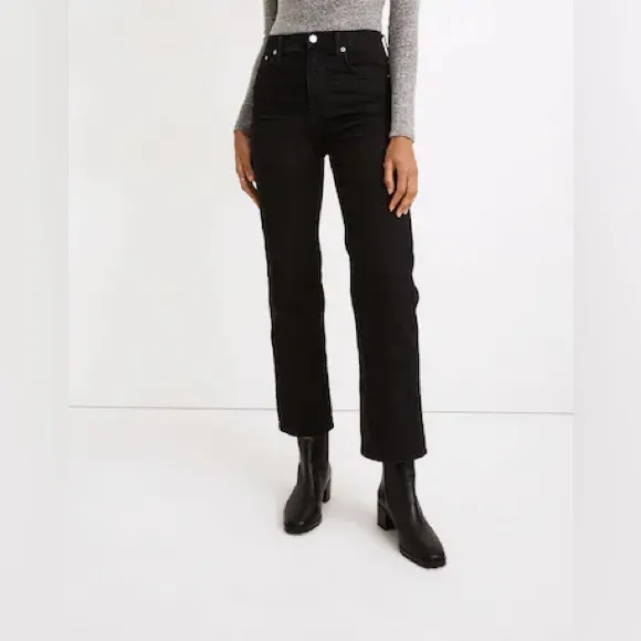 Madewell Slim Wide-Leg Crop Jeans in Lunar Wash Black L4315 Size 25 - Image 8