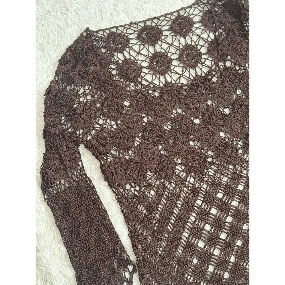 Y2K Vintage The Limited Womens Crochet Top M / L Brown Open Knit Boho Whimsigoth - Image 8