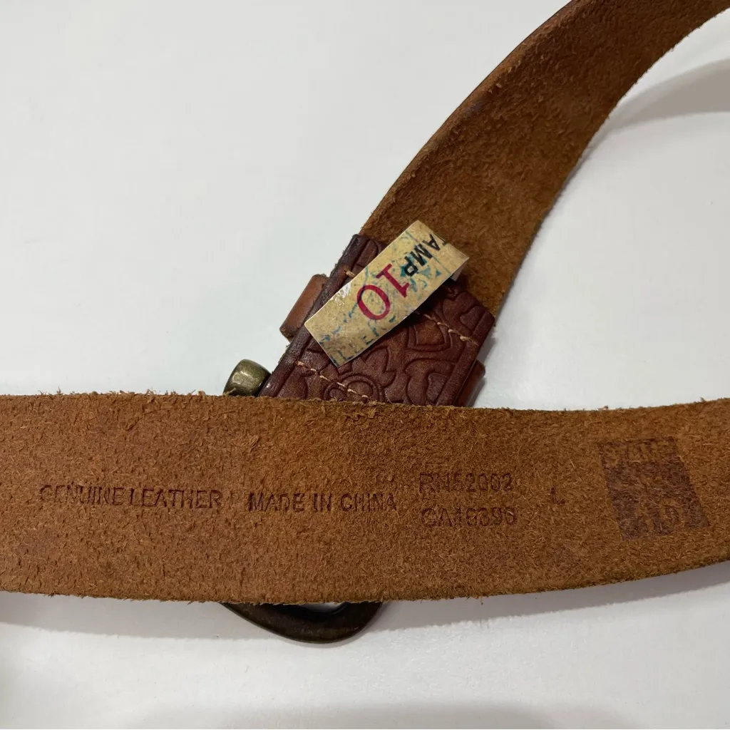 Stamp 10 Tooled Leather Belt Women L Tobacco Color Boho Hippie Southwestern Brown - Image 5