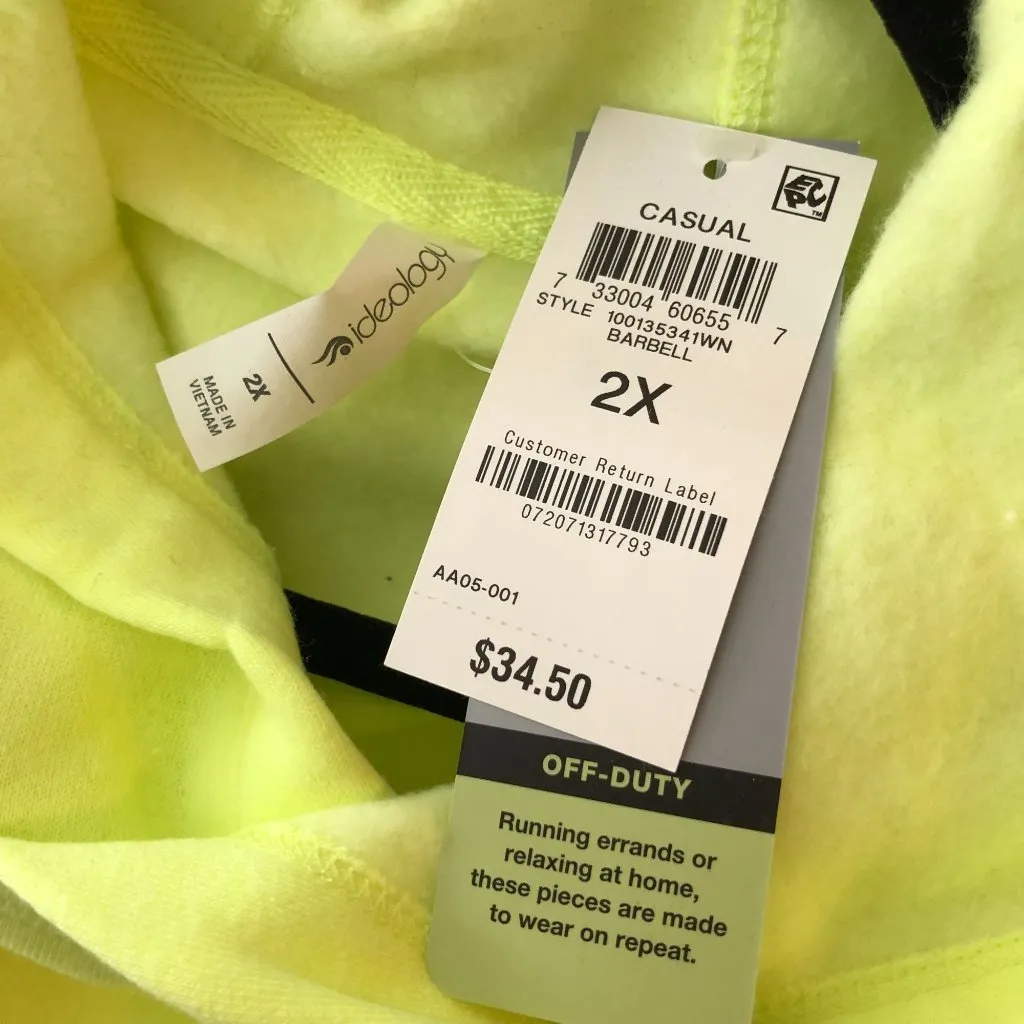 Ideology Womens Pullover Hoodie Pockets Fleece Lined Neon Yellow 2X - Image 3