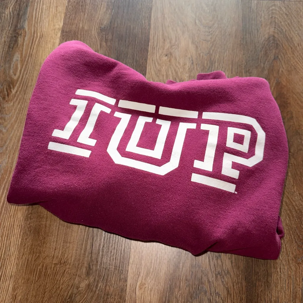 Gildan Burgundy IUP Hoodie with White Design - Image 9