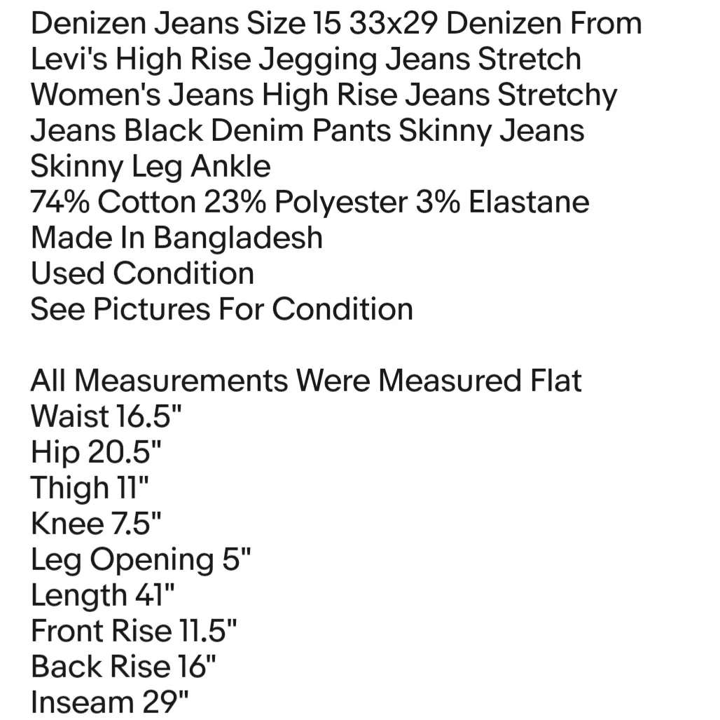 Denizen Jeans Size 15 33x29 Denizen From Levi's High Rise Jegging Jeans Stretch - Image 6