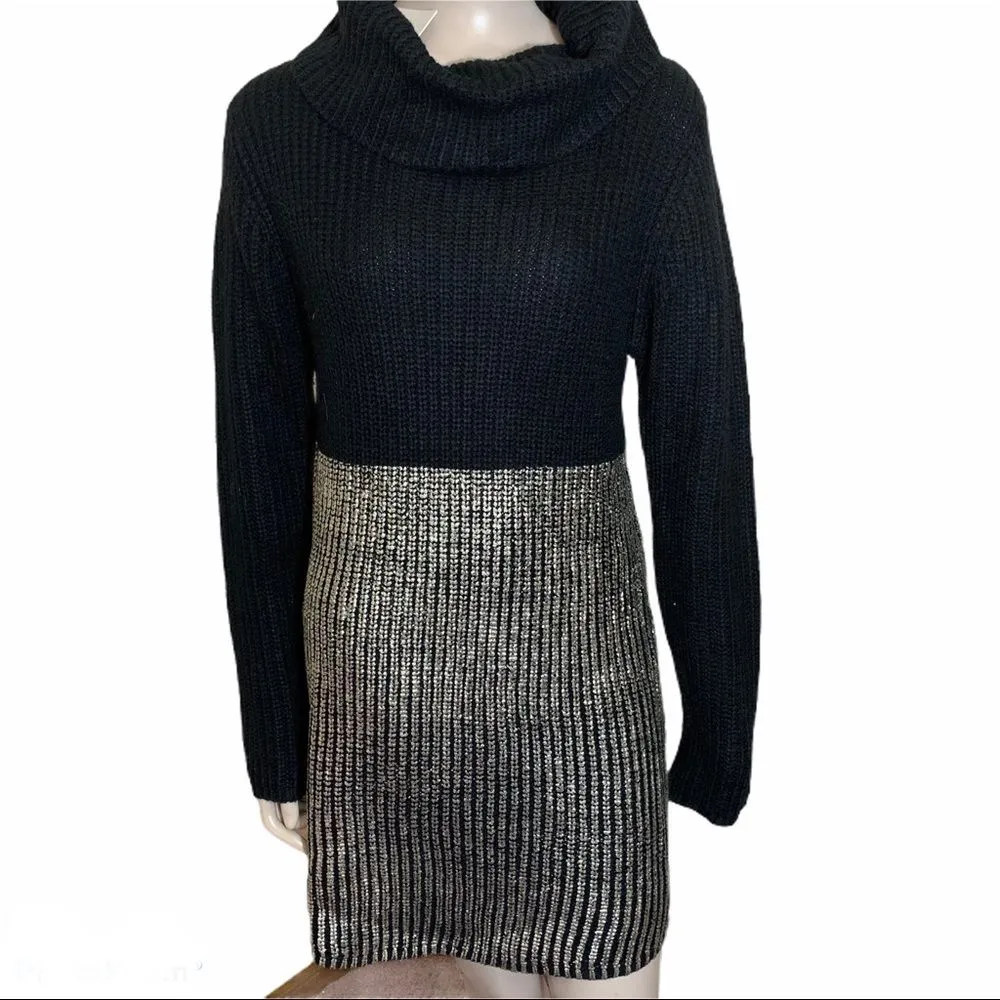 THML Black & Metallic Chonique Cowl‎ Neck Pullover Sweater Medium - Image 4