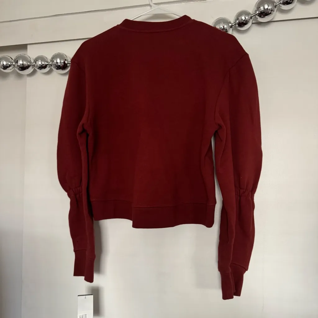 Tibi NEW Sculpted Sleeve Sweatshirt Dark Red - Image 7