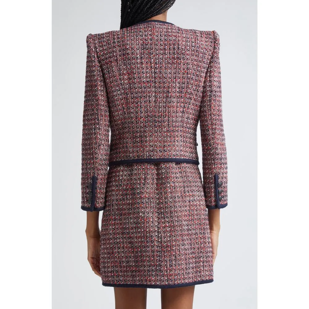 Veronica Beard Ceres Metallic Cotton Blend Tweed Jacket Red Blaze/Navy Multi 16 - Image 3