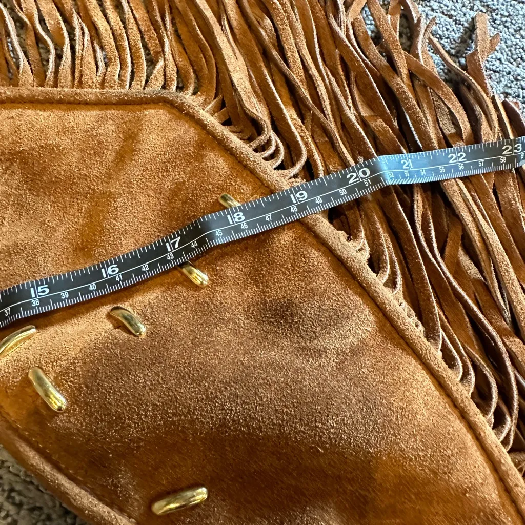 Women's Brown Fringe leather Vest - Image 5