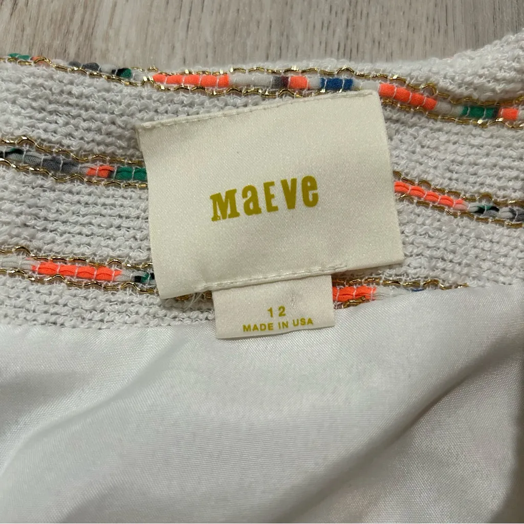 Maeve Anthropologie Lucaya Tweed Twirl Swing Ivory Gold Stitch Skirt Size 12 USA - Image 4