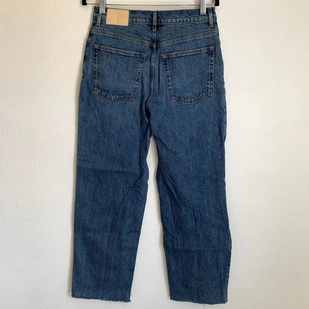 NEW Everlane The Way High Raw Hem Straight Jean in Mid Indigo - Image 4