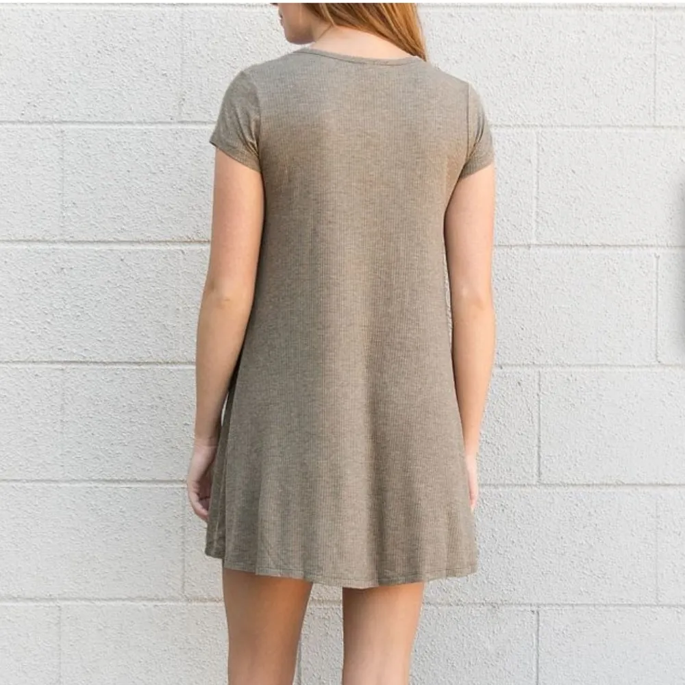 Daytrip Milange Brown Ribbed Swing T-Shirt Dress - Image 3