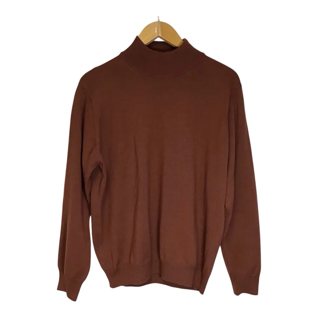 Minimalist Chocolate Brown Merino
Wool Crew Neck Sweater Italy Oversized Boxy Size undefined - Image 8