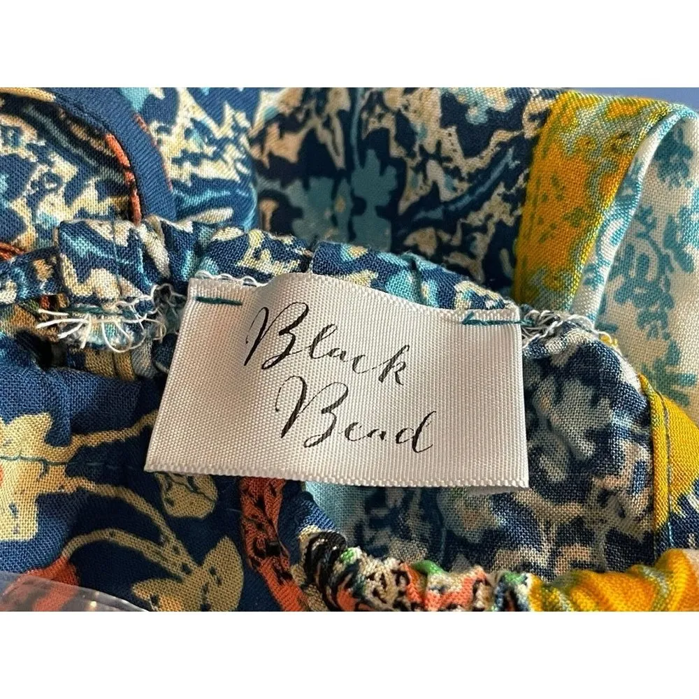 Black Bead Adjustable Spaghetti Strap  Boho Patchwork Tasseled Trim Dress M - Image 7