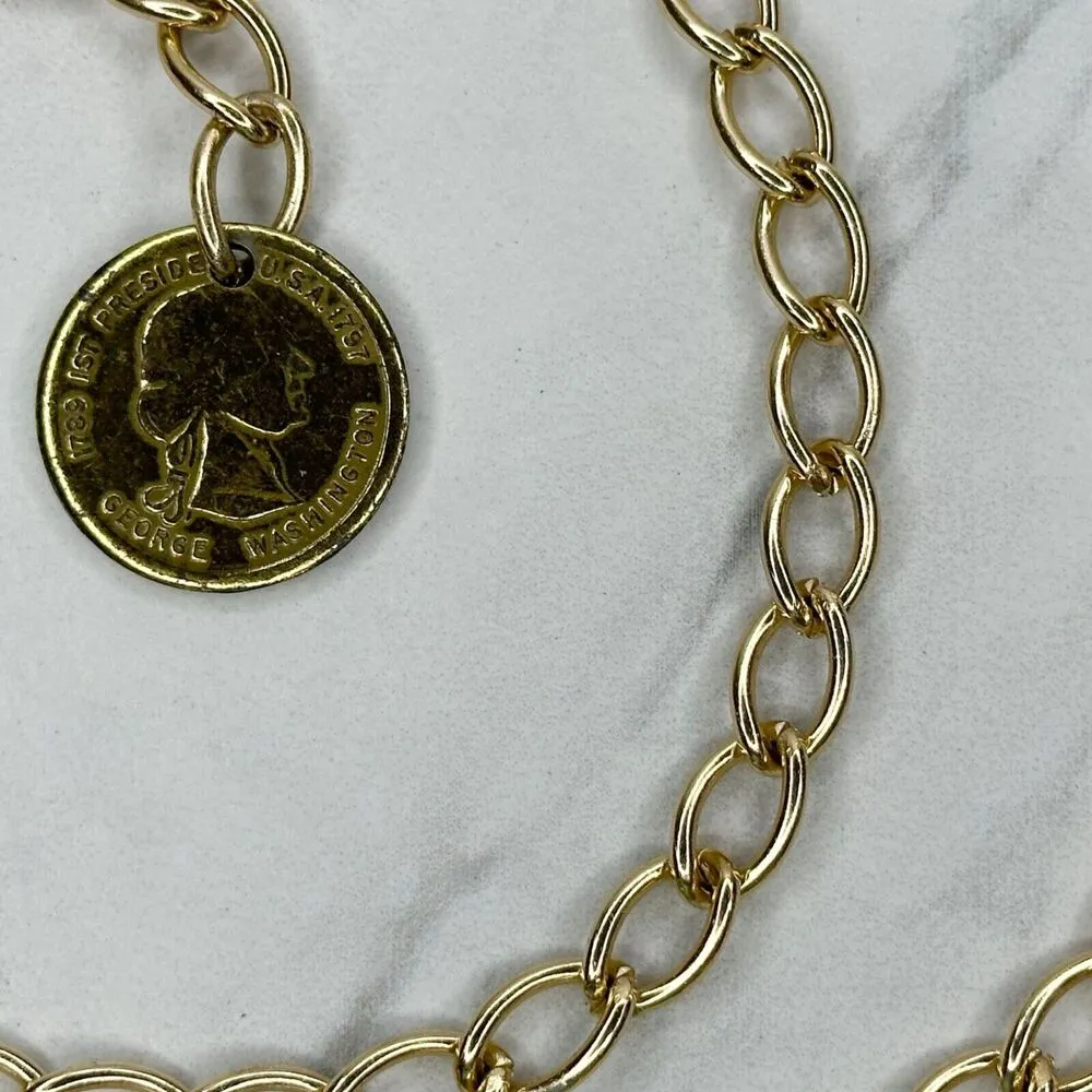 Lightweight George Washington Coin Chain Link Belt Patriotic One Size ✨ Gold - Image 9