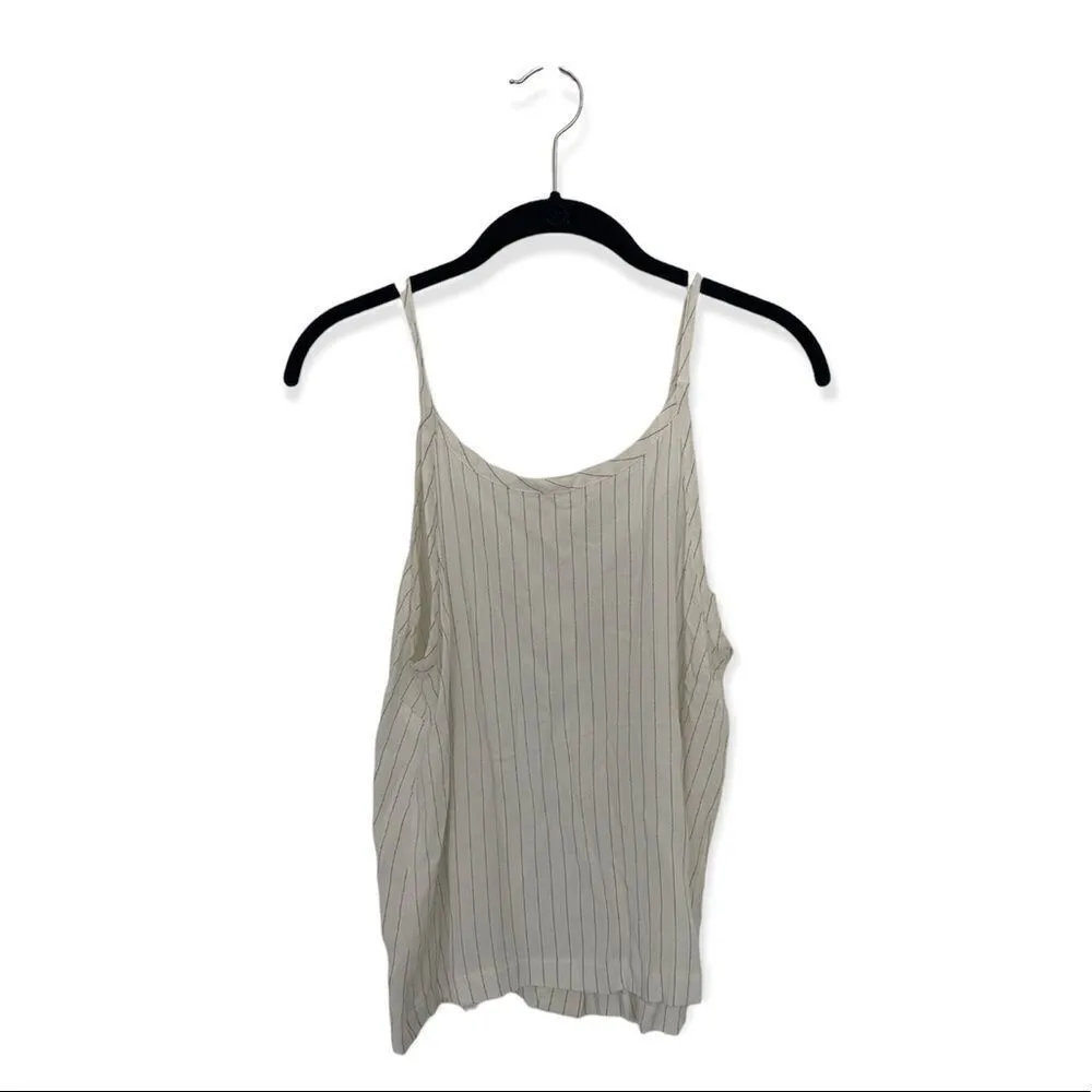 Urban Romantics White Striped Button-Front Tank Top | Size L | Lightweight Rayon - Image 2