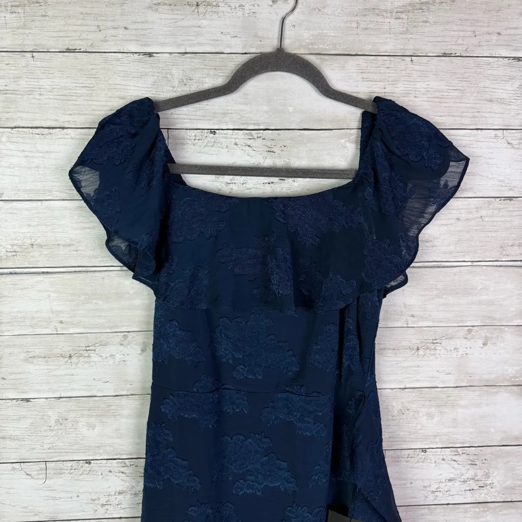 Lulus Pretty Perfect Navy Floral Burnout Off The Shoulder Midi Dress Medium Blue - Image 4