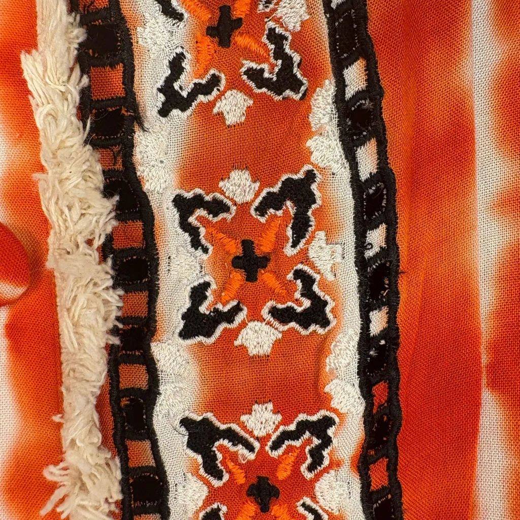 Hemant & Nandita Off Shoulder Embroidered Tie Dye Tunic Dress S Boho Bohemian Red Size XS - Image 5