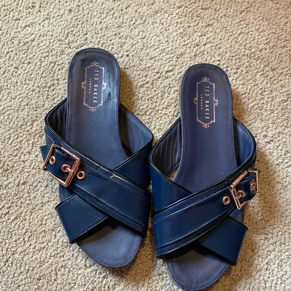 Ted Baker Lapham leather slide sandals navy blue gold - Image 2