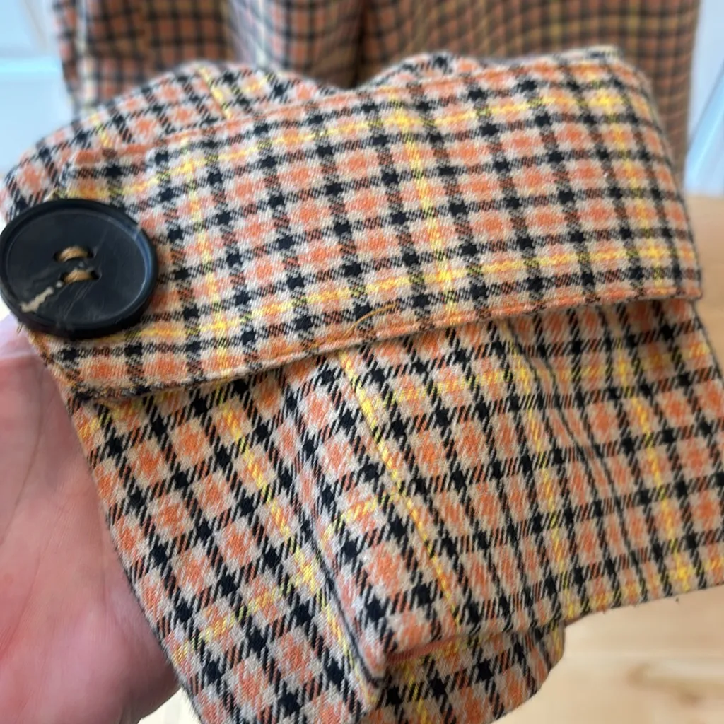 Lost + Wander Anthropologie orange & yellow plaid double breasted trench coat - Image 5