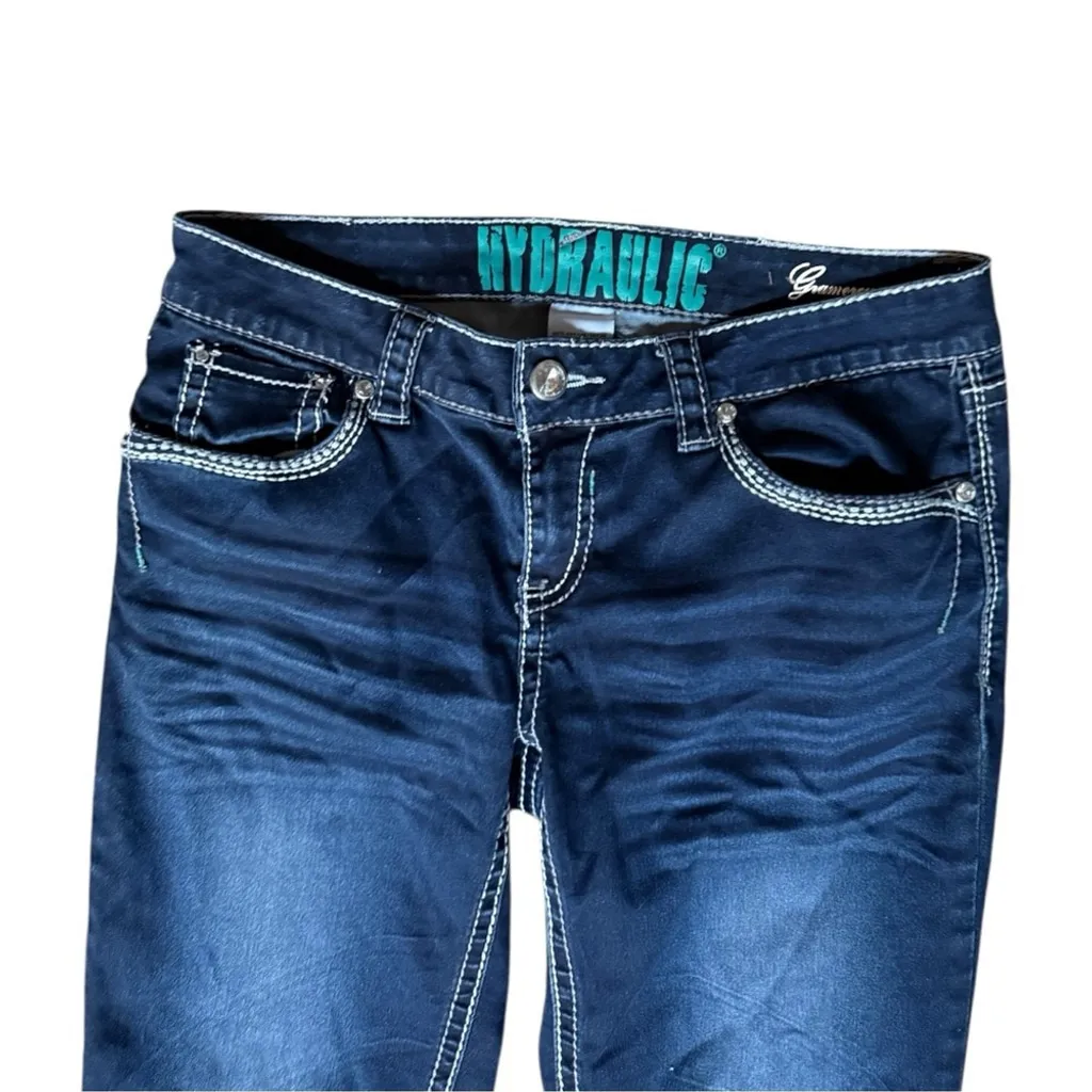 Vintage Y2K Hydraulic Gramercy Low Rise Dark Wash Denim Jeans Size 9/10 - Image 6