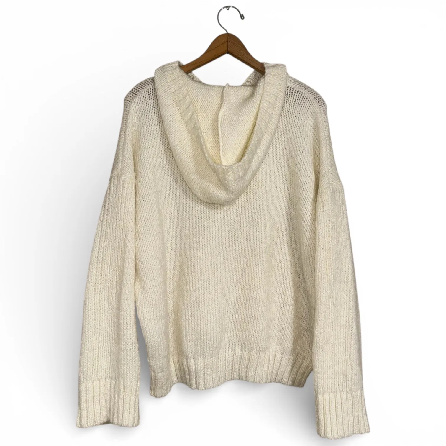 PILCRO Anthropologie Cream Chunky Knit Oversized Hoodie Sweater Women Large - Image 8
